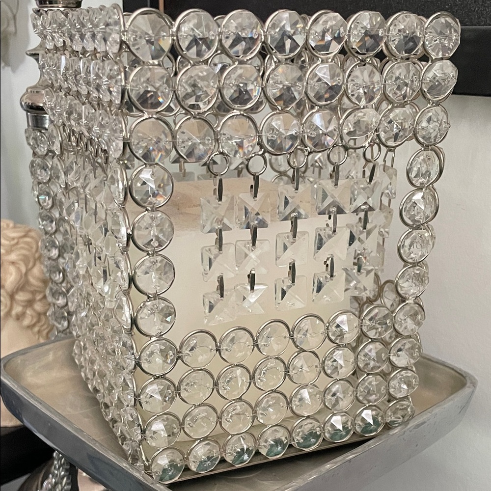 Silver Crystal Candle Holder with dangling crystal Accents